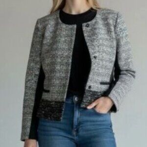 NWT Banana Republic Tweed Collarless Lady Jacket Blazer, Zipper/Snap - Womens 2